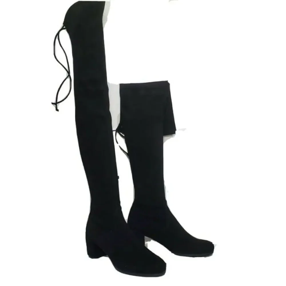 Stuart Weitzman women OTK boots Hinterland black suede heel sz 8.5 new